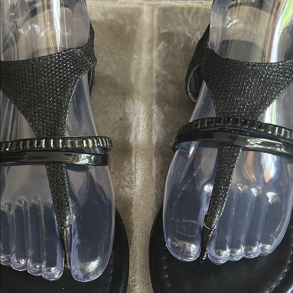 Madeline Black Sandals with Metallic Embellishments